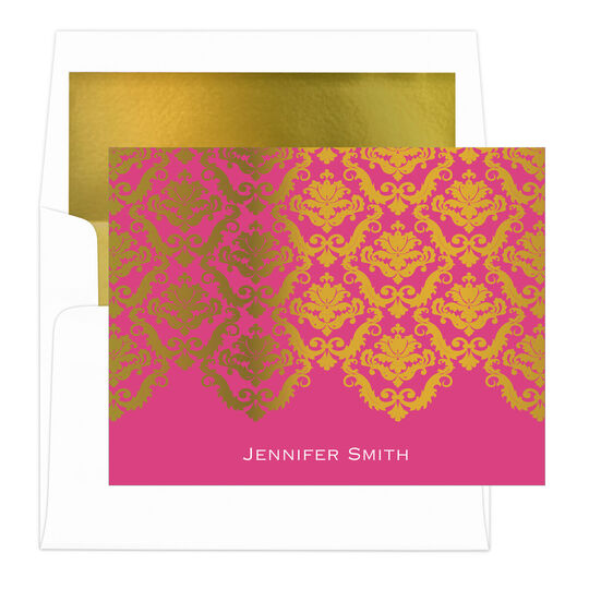 Raspberry Moroccan Gold Foil Lace Folded Note Cards w/Lined Envelopes